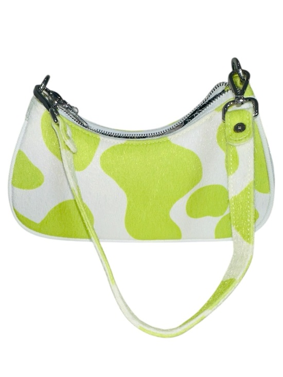 Von Dutch Vegan Pony Hair Lime Green Cow Shoulder Hand Bag with Purple Logo - Picture 6 of 14